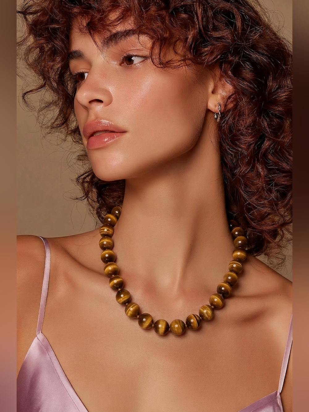 Vintage Natural Tiger’s Eye Hand-Knotted Bead Necklace & Earring Set